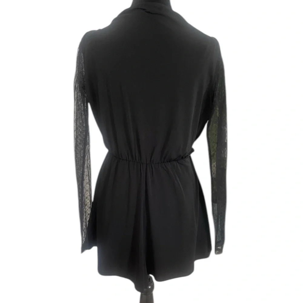 Black BCBG Lace sleeve relaxed fit romper, Jumpsuit,Draped, V neck,shorts, Small - Picture 5 of 8